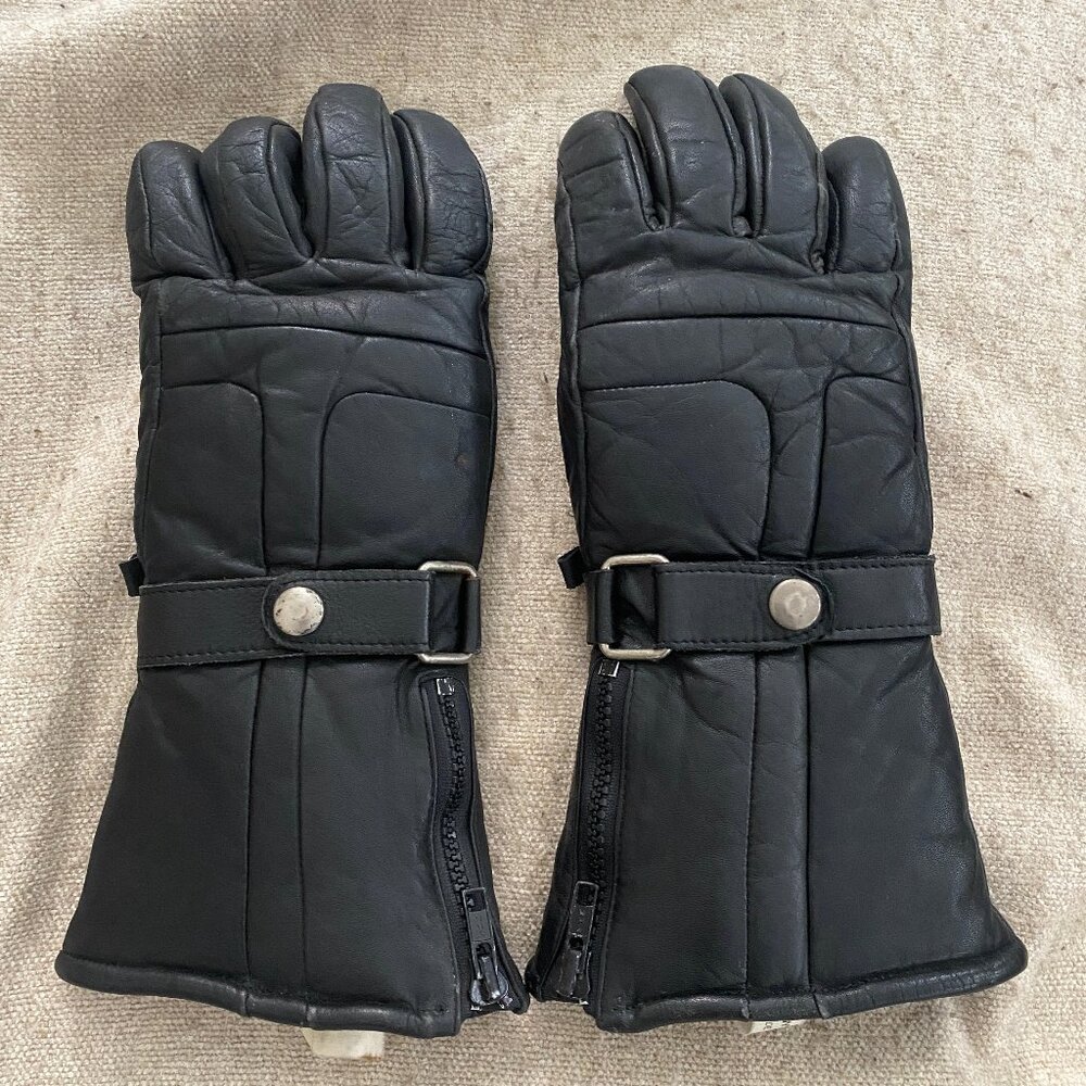 Vintage Black Leather Motorcycle Gloves - mens small - insulated